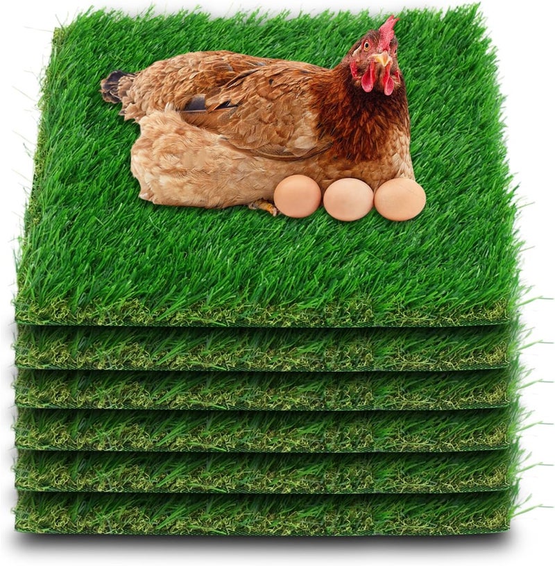 THREE ORANGES Chicken Nesting Box Pads , Washable Artificial Grass Nesting Mats Cuttable Chickens Nest Box Bedding Liners Reusable Nesting Pads for Chicken Coop Egg Duck Chicks Goose 12x12x1.35inch (6PACK) - Image 1